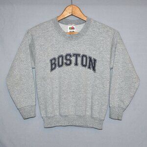 Boston Sweatshirt Kids Size 10/12 Gray & Blue Logo Crewneck Pullover